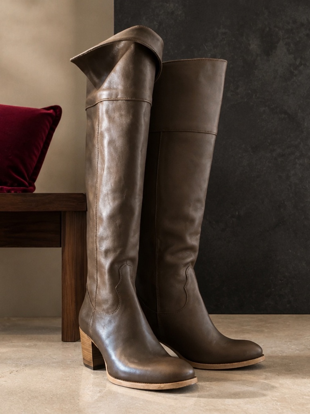 Women's Brown Leather Over the Knee Boot - converts to knee high NWT- sz 10